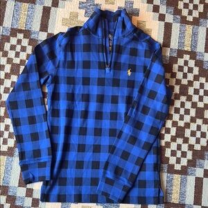 Boys Ralph Lauren Blue and Black Plaid Quarter-Zip